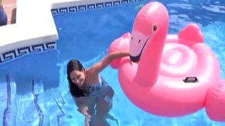 Linda Del Sol Strips and Plays For You in the Pool
