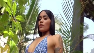 Hot teen Latina bikini model twerking sucking my cock gonzo POV