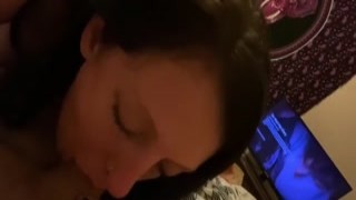 Brunette Chick Shows Off Her Blowjob Skills On My Boner