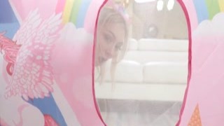Petite stepsister giving stepbro a hand