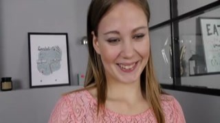 Seductive nympho rubs narrow vagina until she is cummin