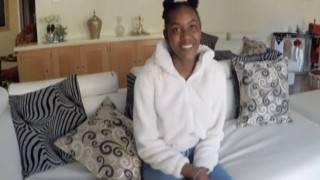 Teen ebony model fucks big white dick agent after bikini casting